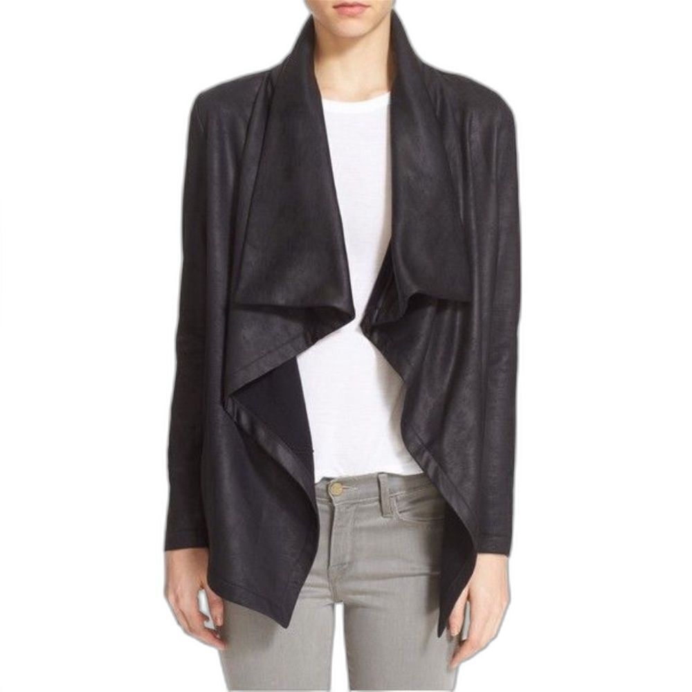 The Kooples Women Draped Faux-Suede Jacket, Size EU 32 (US XS) Black Coated Knit